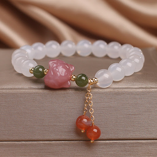 Title 8, Special-interest Design White Agate Bead Bracel...