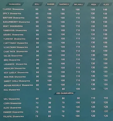 Zwarma The Shawarma Makers menu 