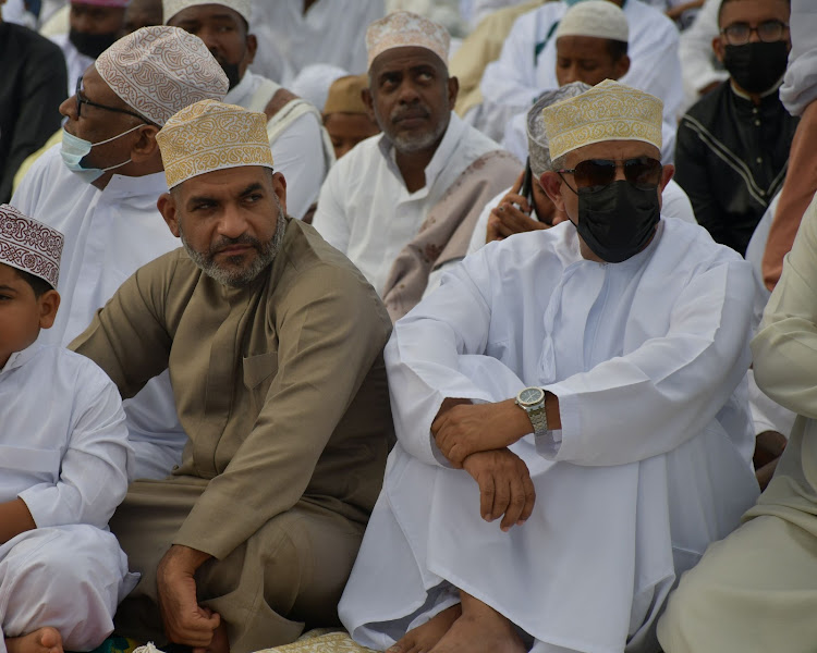 Mvita MP Abdulswamad Nassir and Mombasa businessman Suleiman Shahbal at RG Ngala primary school on July 21.