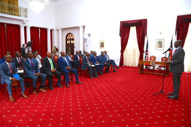 President William Ruto speaking during a meeting with the African Exim Bank officials at State House on May 1,2023.