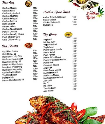 New Andhra Spice menu 