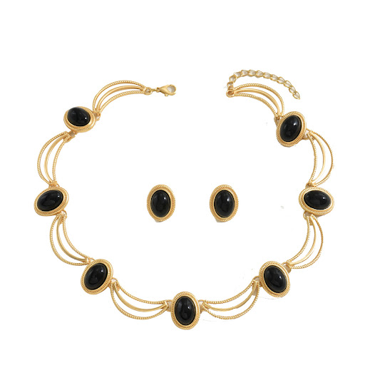 Title 2, Vintage Inlaid Gem Earrings and Necklace Set, a...