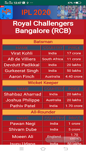Screenshot Indian League Cricket Schedule