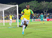 Motjeka Madisha celebrates after scoring a goal during a Premiership match between Lamontville Golden Arrows and Mamelodi Sundowns in KwaMashu. 