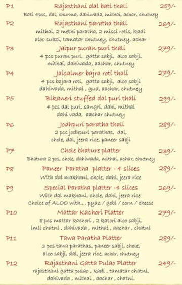 Rroyal Rajasthan menu 