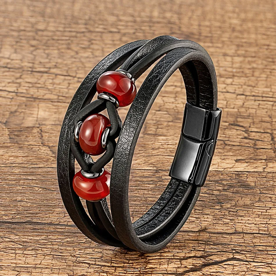 Heren leren touw armband met roestvrijstalen gesp, een stijlvol en duurzaam accessoire voor mannen.