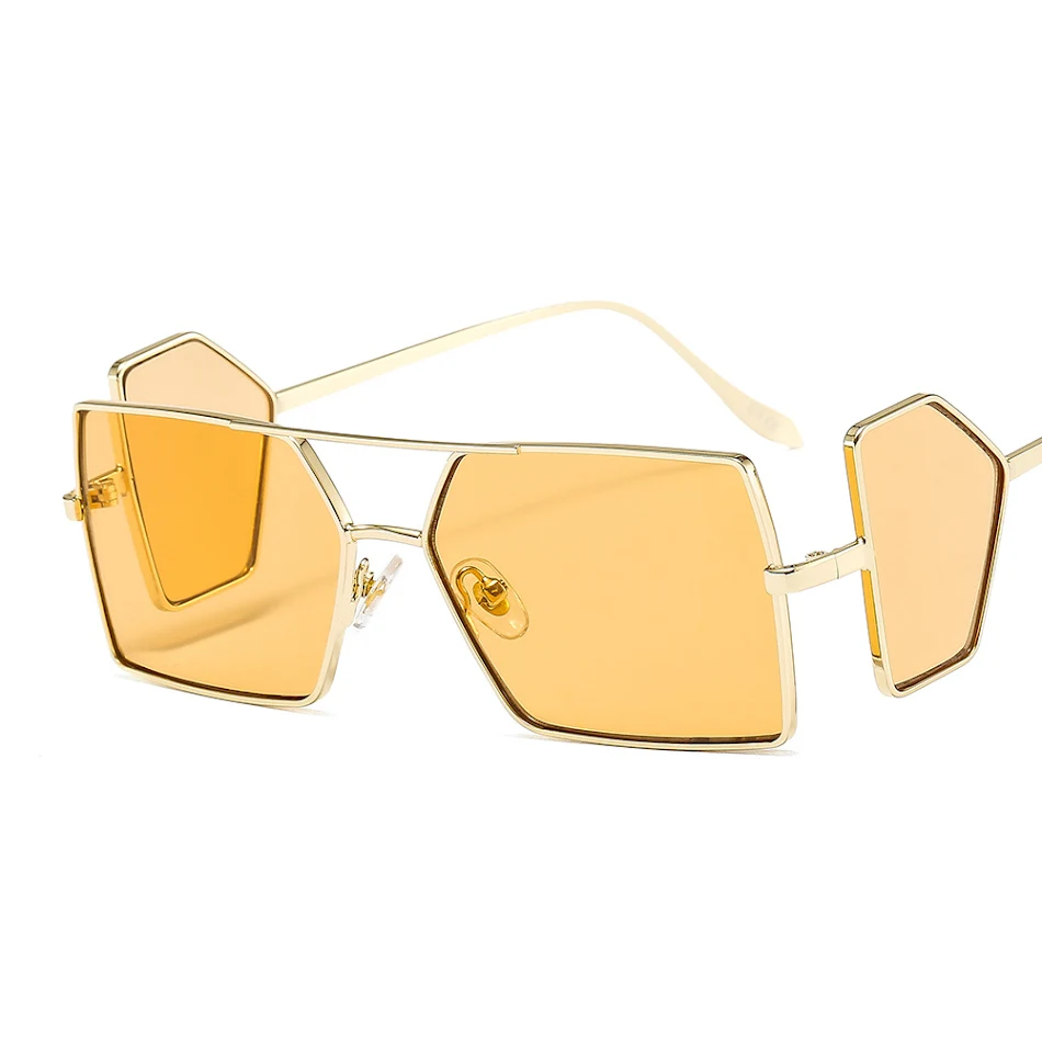Óculos de sol quadrados com lentes de bloqueio lateral metálico para homens e mulheres, estilo moderno e proteção UV.
