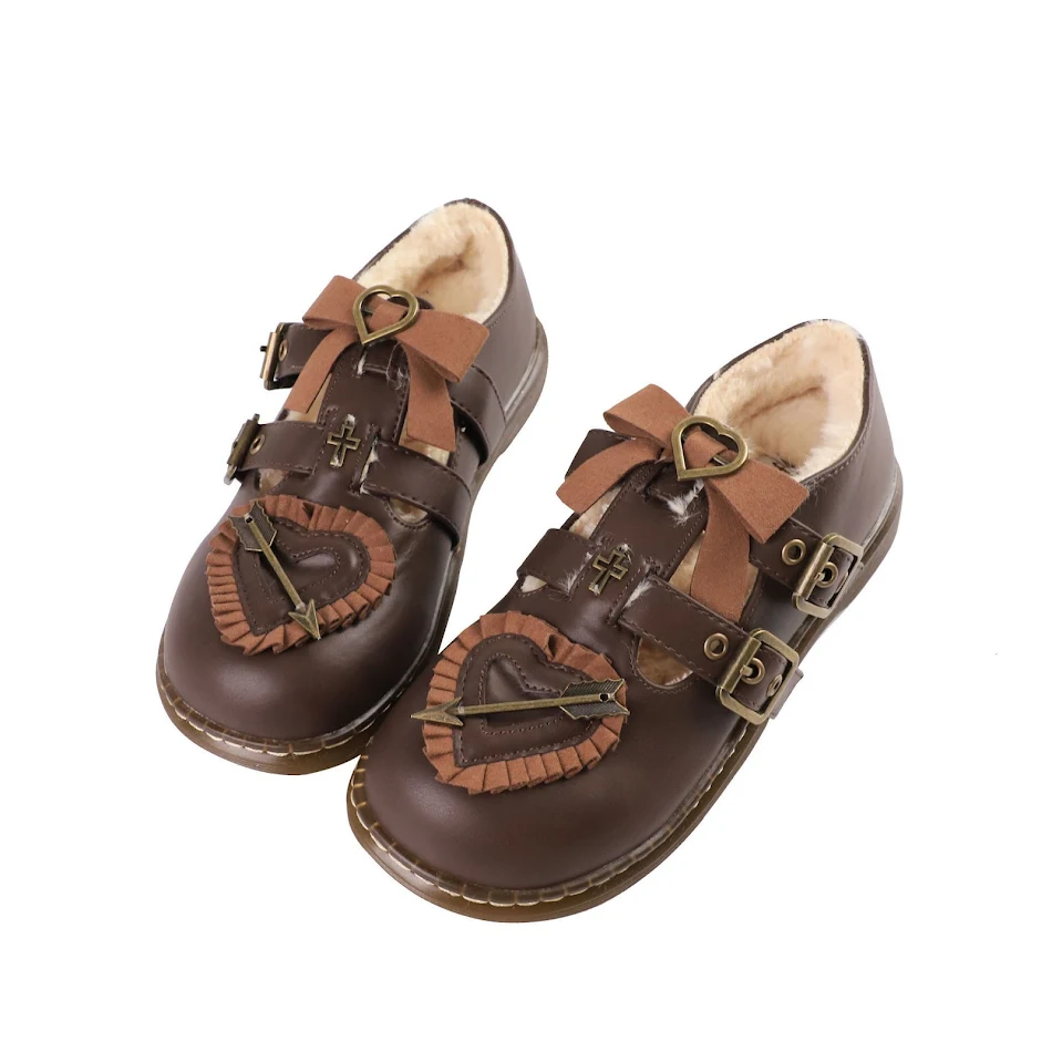 Sapatos Lolita Japoneses Original Sniper Sweetheart Plus Velvet Retro com Laço e Bico Redondo, um toque de doçura retrô!