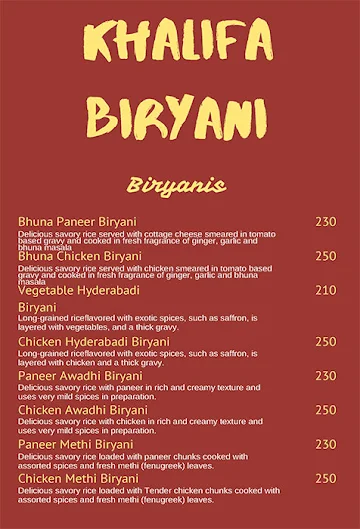 Khalifa Biryani menu 