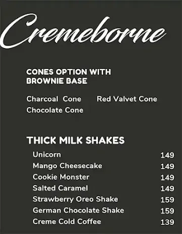 Cremeborne - Ice Creams and Desserts menu 