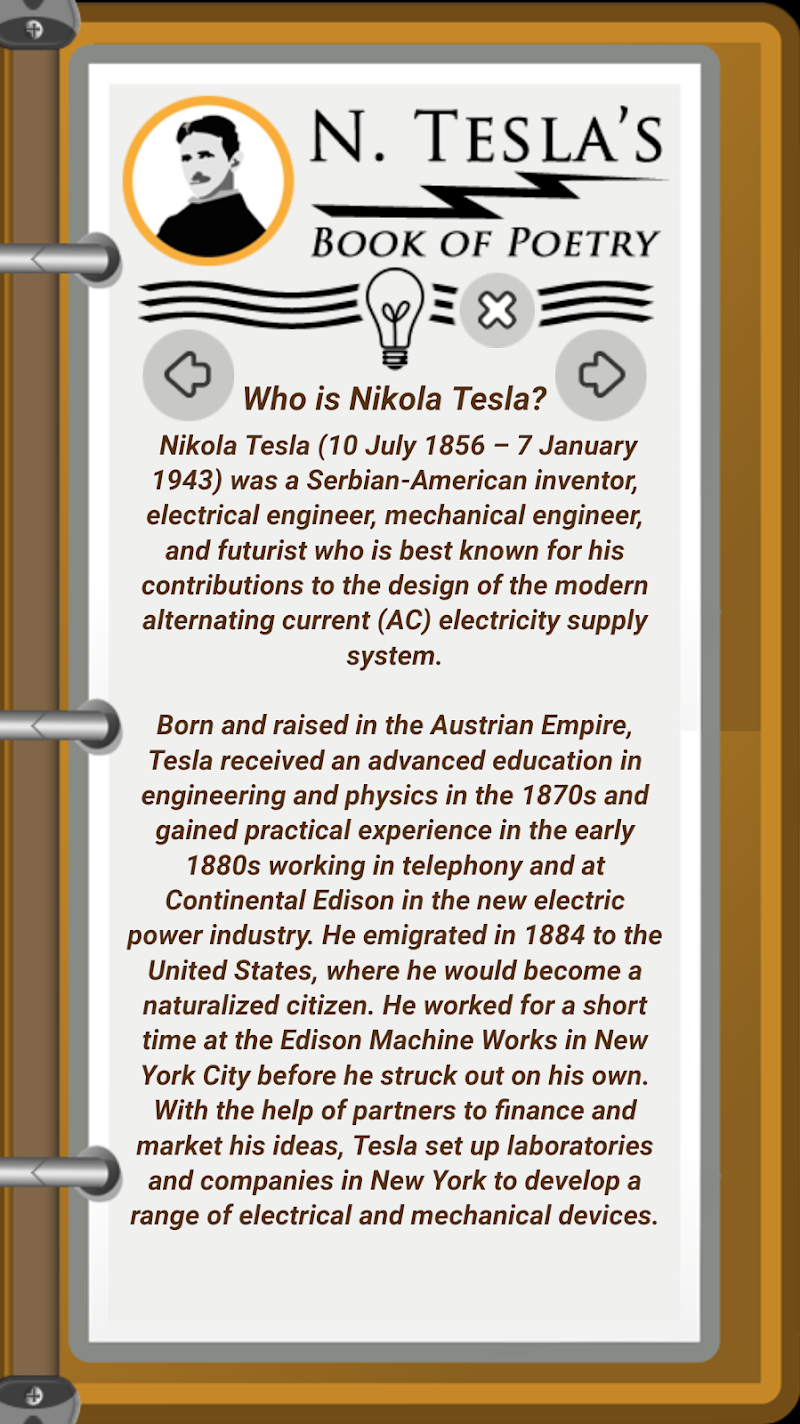 Скриншот N. Tesla's Book of Poetry