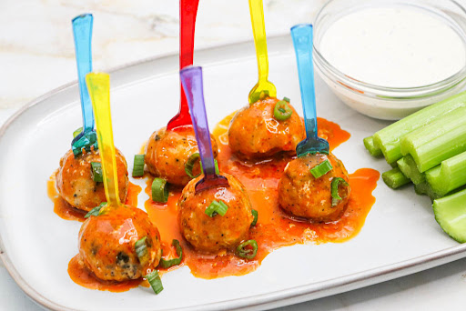 A platter of Buffalo Chicken Meatballs.