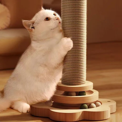 Wooden Cat Scratcher Sisal Scratching Post for Cats Wear-resistant Cat Turntable Toys Funny Cat Training Supplies
