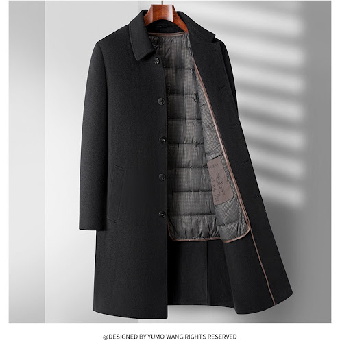Title 17, Mens Double-Sided Wool Overcoat Winter Down Fe...