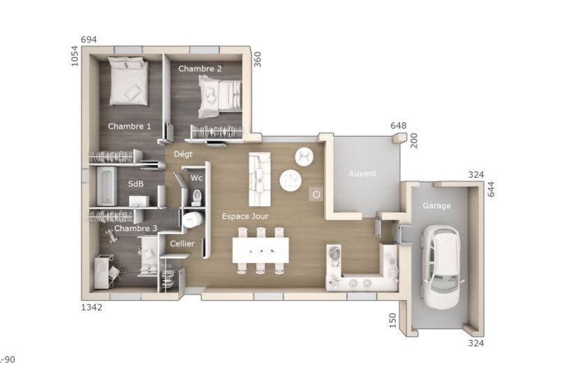  Vente Terrain + Maison - Terrain : 1 330m² - Maison : 90m² à La Crau (83260) 