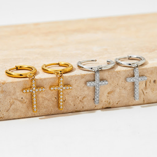 Title 6, Titanium steel jewelry set including cross pend...