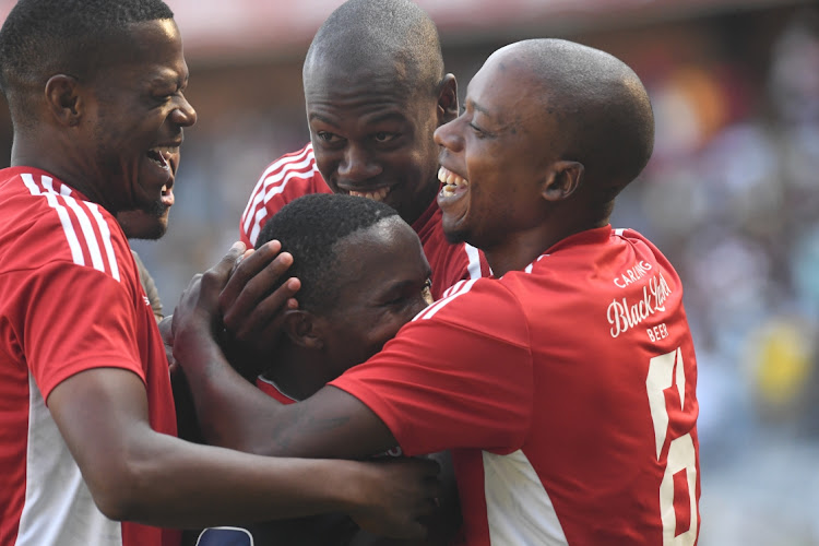 Phillip Ndlondlo of Orlando PIrates celebrates his goal during the DStv Premiership match between Orlando Pirates and Stellenbosch FC at Orlando Stadium on January 22, 2023 in Johannesburg, South Africa.