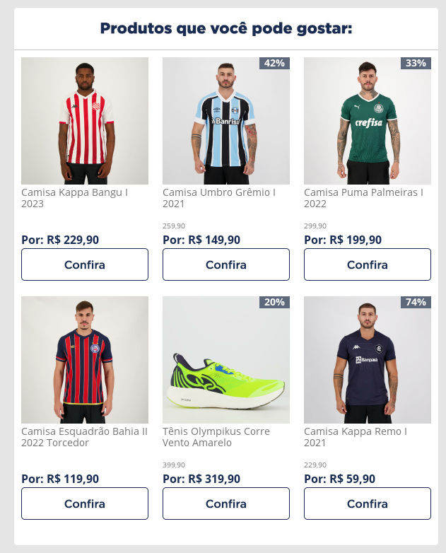 Exemplo do template de email marketing da FutFanatics.