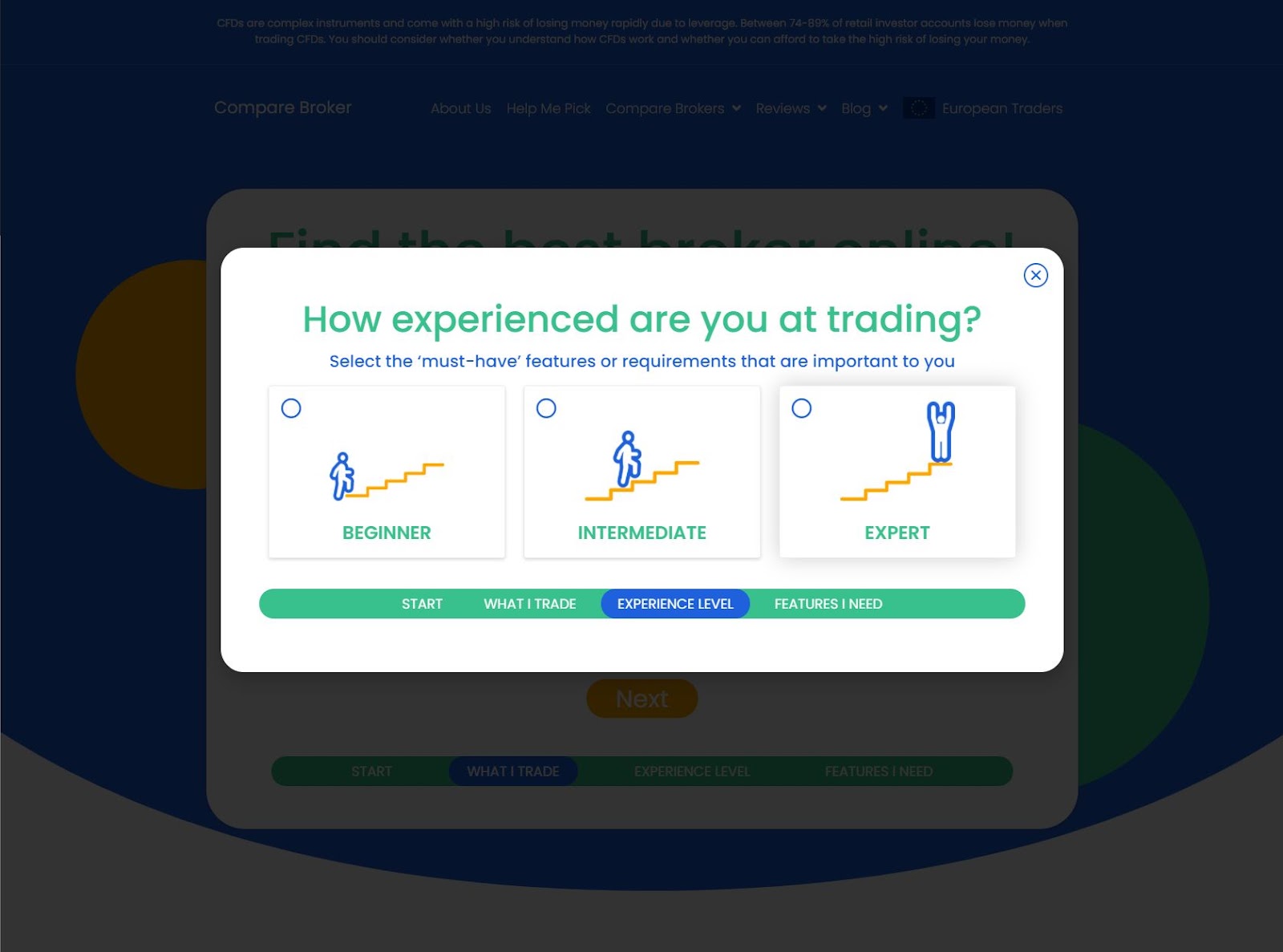 Compare broker choose experience page