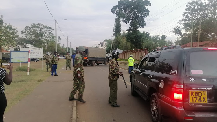 Police conduct checks on roads leading to Tom Mboya Labour College Tallying center during ODM nominations on Tuesday, April 19, 2022.