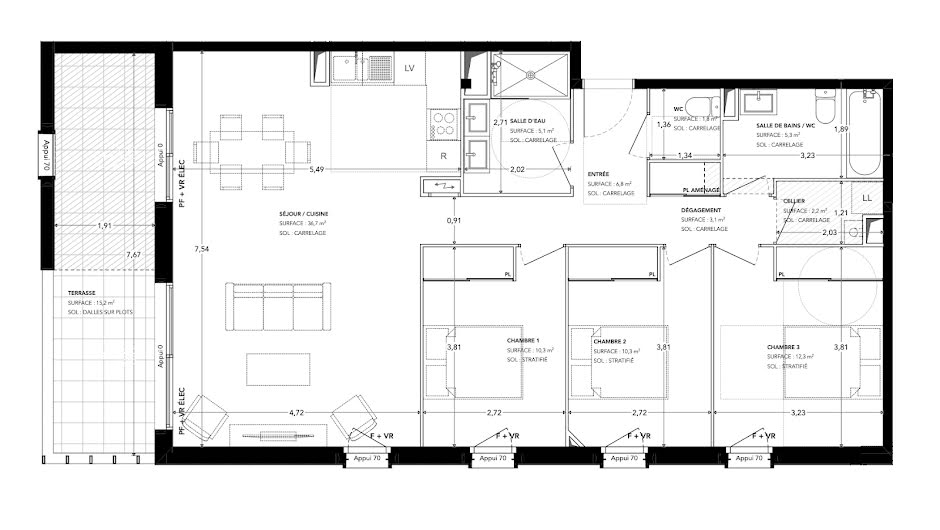 Vente appartement 4 pièces 93.9 m² à Pessac (33600), 413 000 €