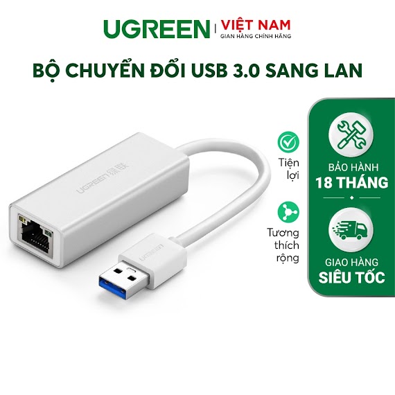 [Mã Elmall51 Giảm 5% Đơn 300K] Bộ Chuyển Đổi Usb 3.0 Sang Lan 10/100/1000 Mbps Ugreen Cr111