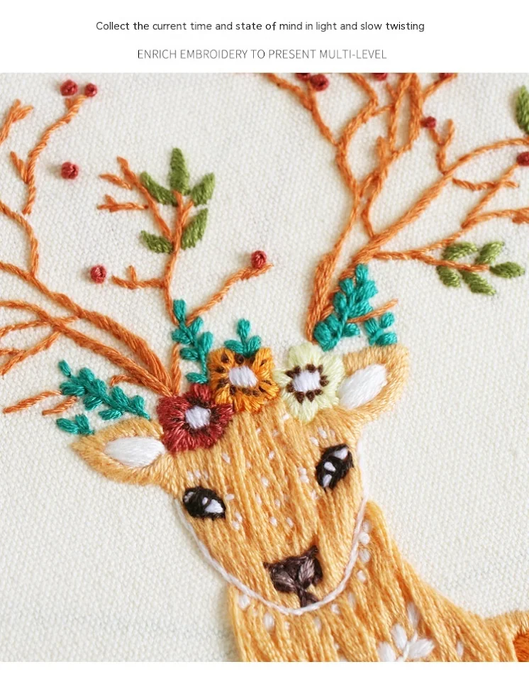 Kit de matériel de broderie fait main, comprenant écureuil, hibou, renard, chat, élan. Créez des broderies uniques pour la décoration.