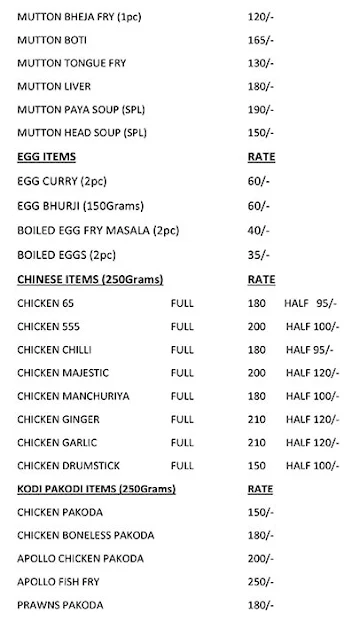 Hafeezpet Vantillu menu 