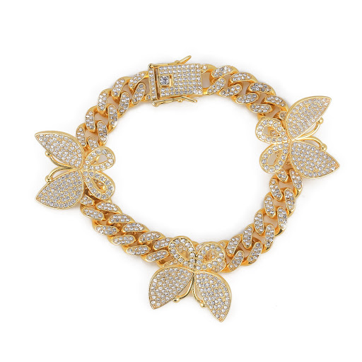 Title 3, Hip Hop Style Full Diamond Butterfly Cuban Ankl...
