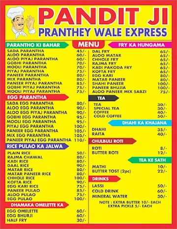 Pandit Ji Paranthe Wale Express menu 