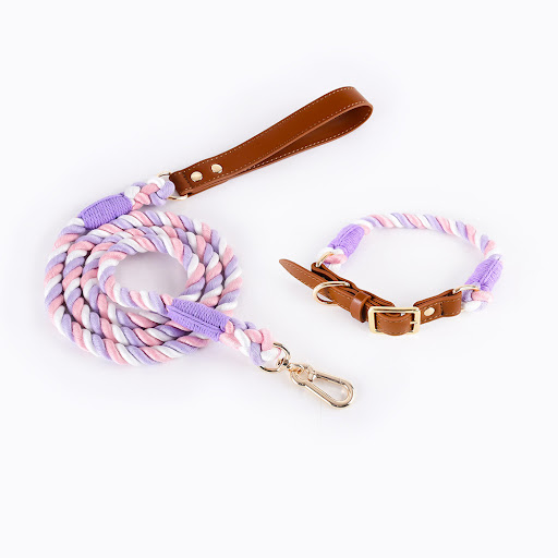 Title 2, Woven Cotton Rope Leather Pet Dog Collar Suit, ...
