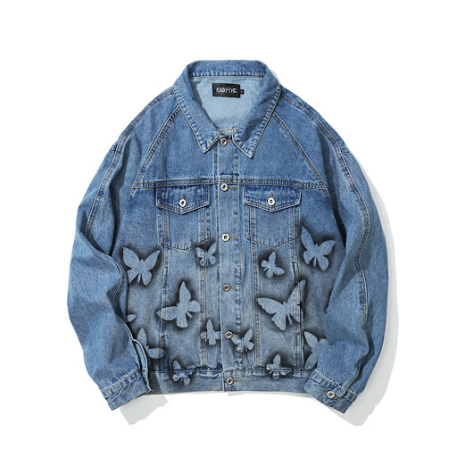 Title 2, Mens Butterfly Print Denim Jacket, European an...