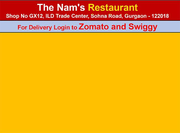 The Nam's Restaurant menu 