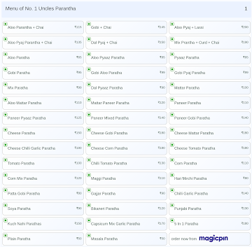 No. 1 Uncles Parantha menu 