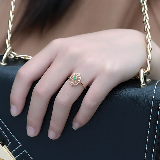 Title 6, Womens gold plated natural emerald gemstone ri...