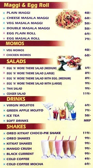 Egg 'N' More menu 