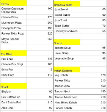 Mayur Veg Restaurant menu 