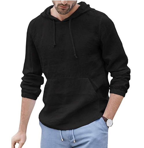 Title 6, Mens Cotton And Linen Pullover Long Sleeved Ho...