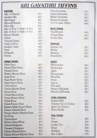 Sri Gayatri Tiffins menu 1