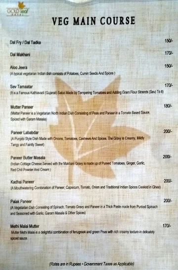 Gold Leaf menu 