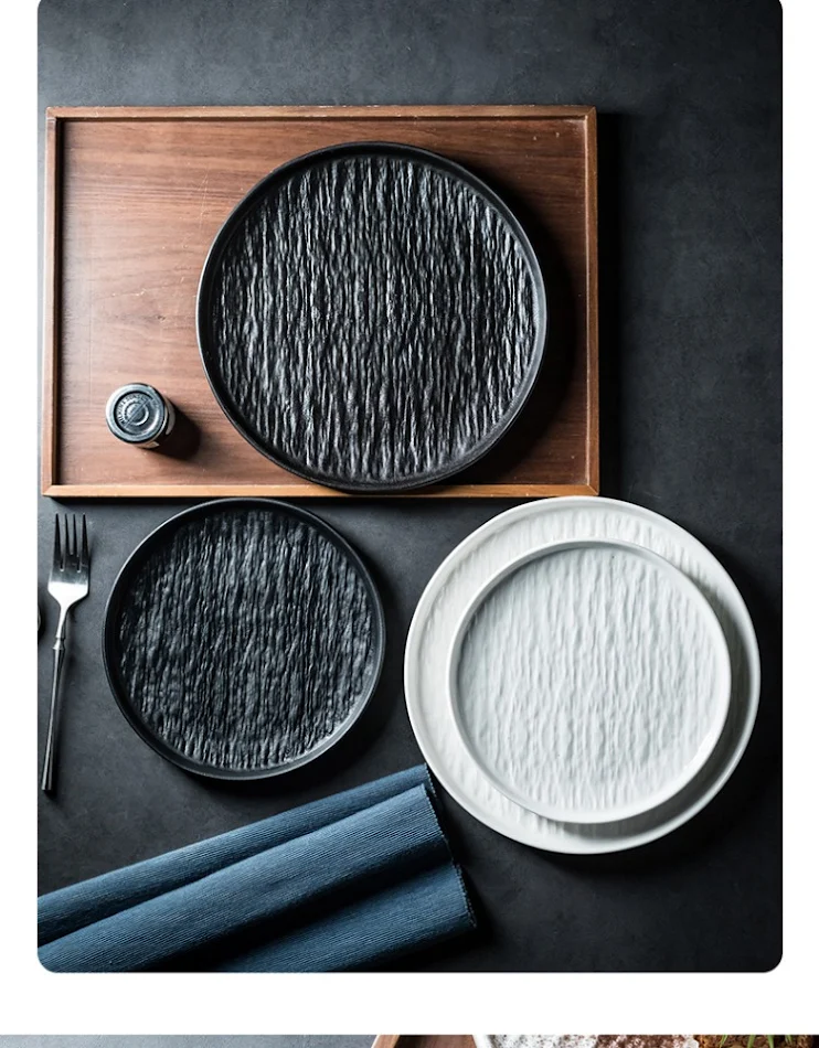Stone Grain Keramik-Flachteller für Steak, Frühstück und westliche Küche. Servieren Sie stilvoll und genießen Sie die robuste Qualität.