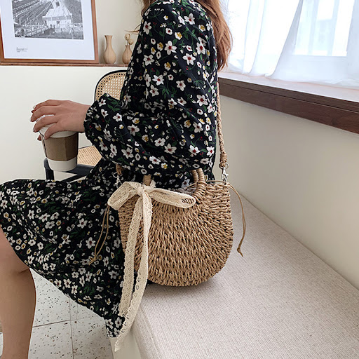 Title 11, Womens Hand-Woven Handbag Moon Shape Lace Bow ...