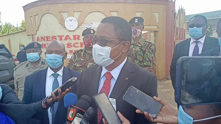 Principal Secretary at the State Department of University Education and Research, Simon Nabukwesi during his tour of Anestar Boys Secondary School in Nakuru's Bahati Sub-County.