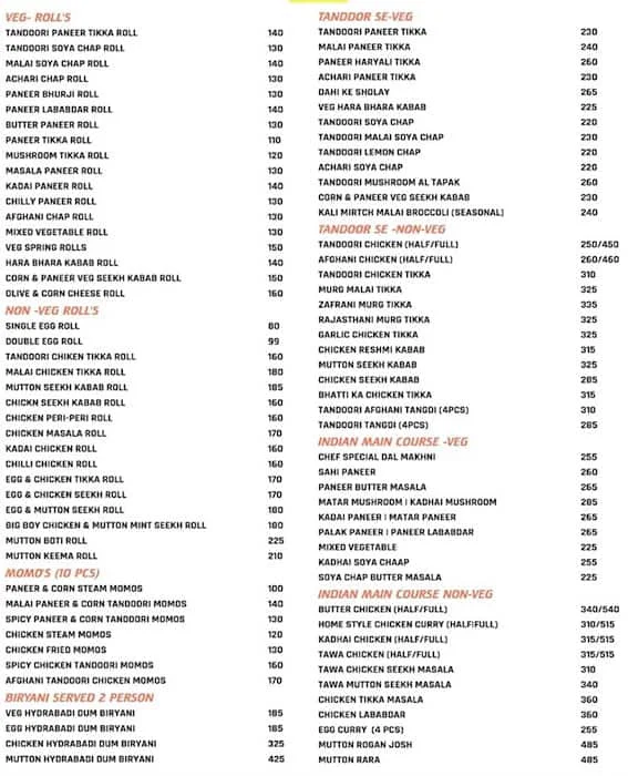 Chowringhee menu 