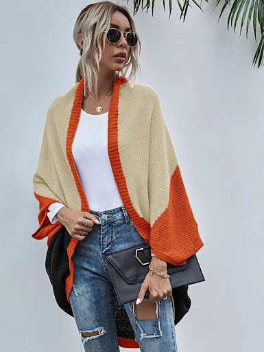 Title 2, Color-block knitted cardigan sweater coat, a wa...