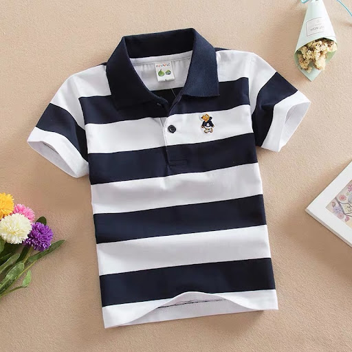 Title 10, CUHK Childrens T-shirt Cotton Striped Lapel Po...