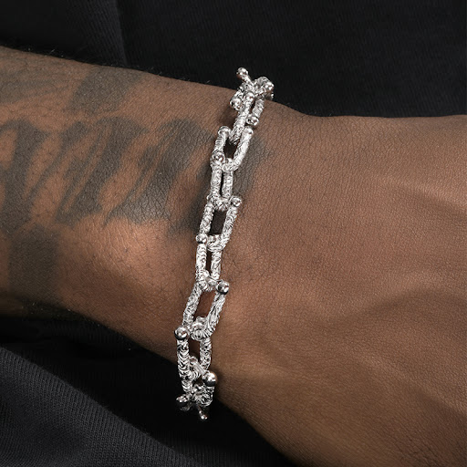 Title 2, S925 Sterling Silver Textured U-shaped Bracelet...
