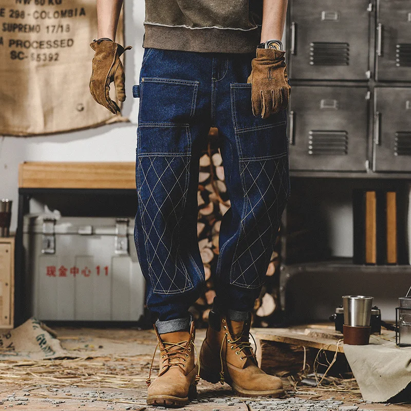 Calças Jeans Retro Workwear Masculinas Outono Soltas Linha Brilhante Conforto e Estilo Para o Dia a Dia Design Moderno e Ajuste Solto Jeans Leves
