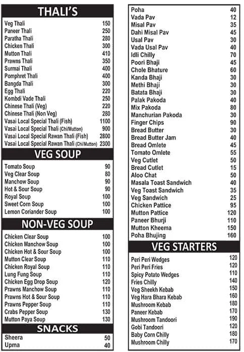 Vasai Local Restaurant menu 