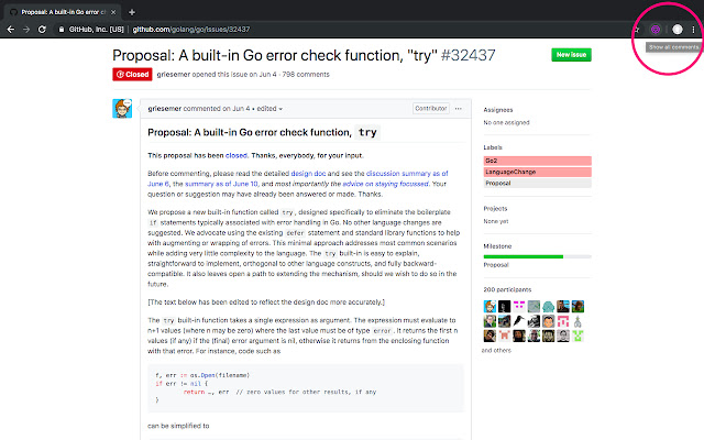 Show All GitHub Issue Comments chrome extension